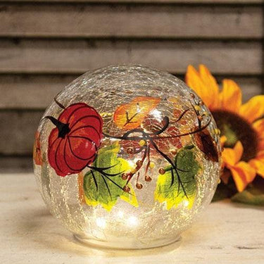 Pumpkin Patch Crackled Glass LED Orb - The Fox Decor